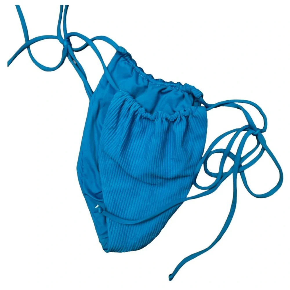 Frankie's Bikinis Ribbed Blue Bikini Bottom